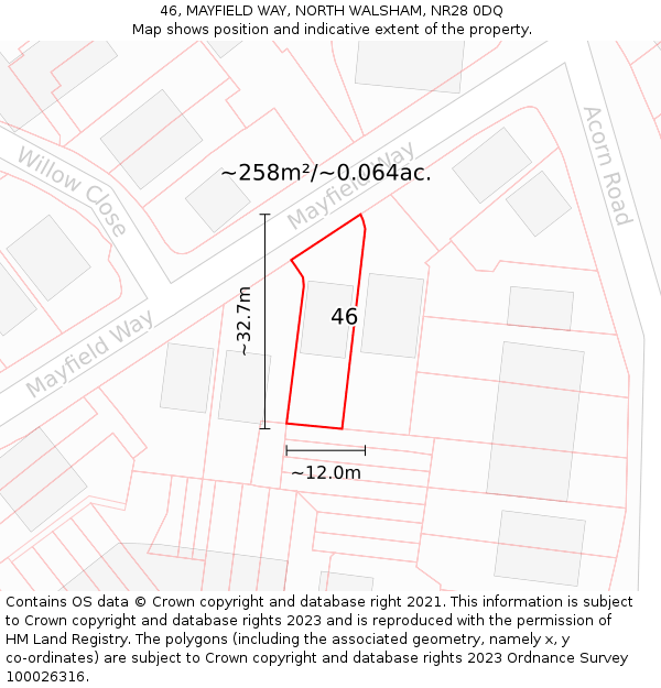 46, MAYFIELD WAY, NORTH WALSHAM, NR28 0DQ: Plot and title map