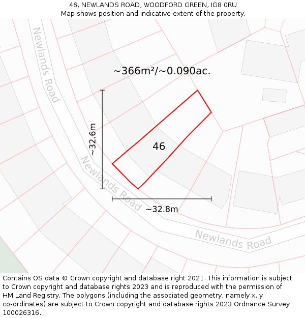 46, NEWLANDS ROAD, WOODFORD GREEN, IG8 0RU: Plot and title map