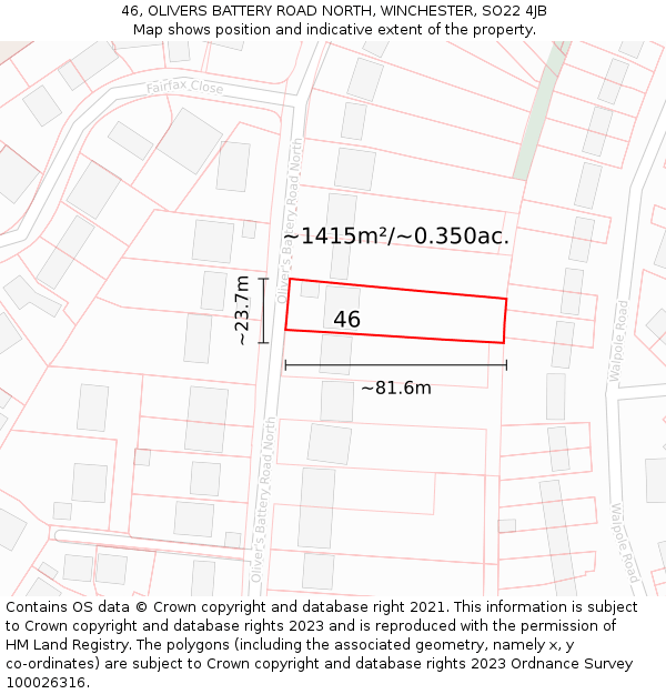 46, OLIVERS BATTERY ROAD NORTH, WINCHESTER, SO22 4JB: Plot and title map