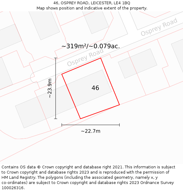 46, OSPREY ROAD, LEICESTER, LE4 1BQ: Plot and title map