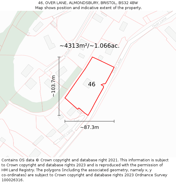 46, OVER LANE, ALMONDSBURY, BRISTOL, BS32 4BW: Plot and title map