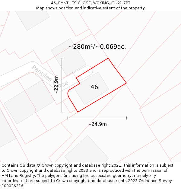 46, PANTILES CLOSE, WOKING, GU21 7PT: Plot and title map