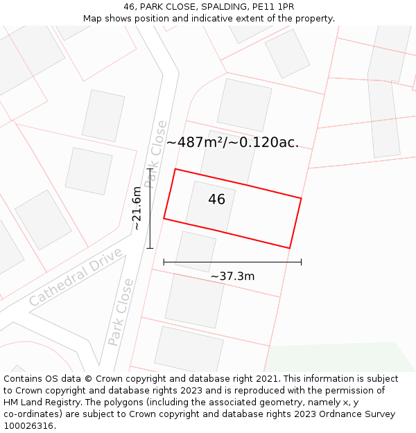 46, PARK CLOSE, SPALDING, PE11 1PR: Plot and title map