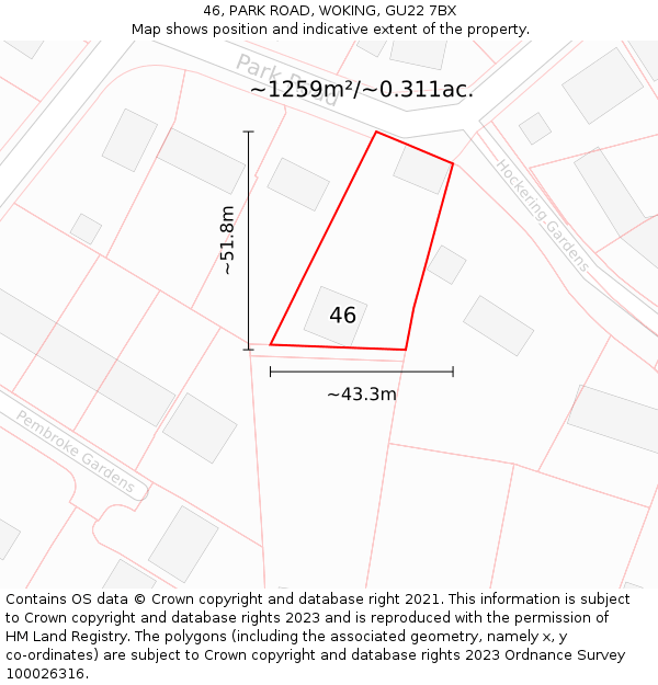 46, PARK ROAD, WOKING, GU22 7BX: Plot and title map