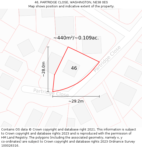 46, PARTRIDGE CLOSE, WASHINGTON, NE38 0ES: Plot and title map