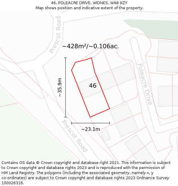 46, POLEACRE DRIVE, WIDNES, WA8 9ZY: Plot and title map