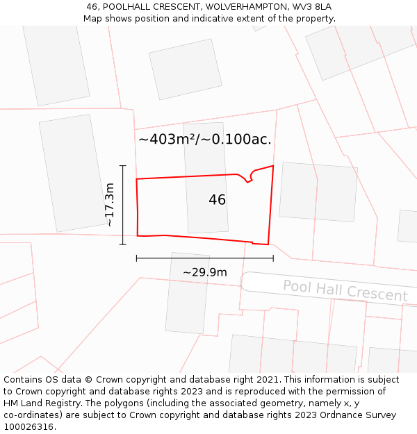 46, POOLHALL CRESCENT, WOLVERHAMPTON, WV3 8LA: Plot and title map
