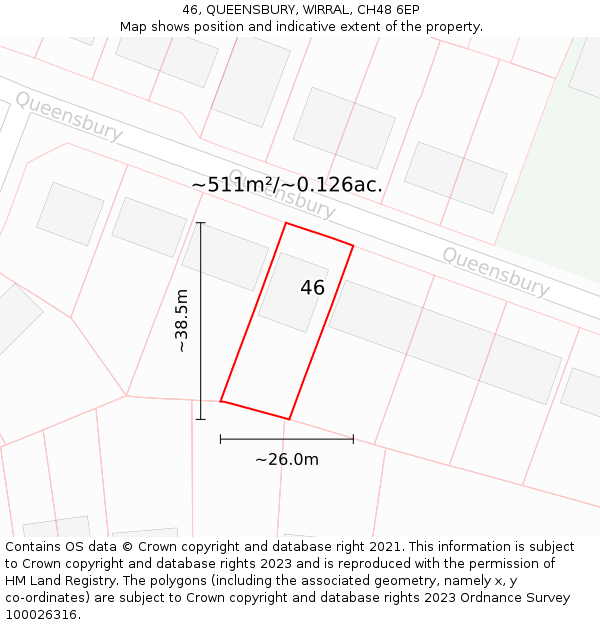 46, QUEENSBURY, WIRRAL, CH48 6EP: Plot and title map