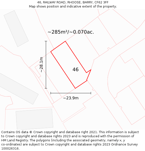 46, RAILWAY ROAD, RHOOSE, BARRY, CF62 3FF: Plot and title map