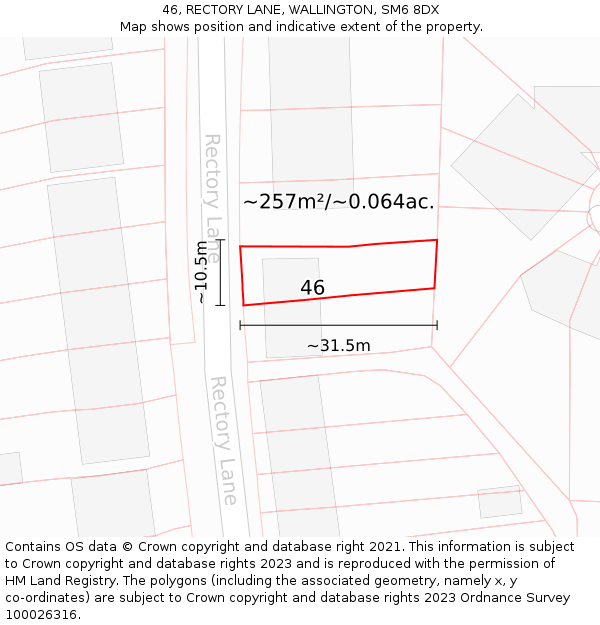 46, RECTORY LANE, WALLINGTON, SM6 8DX: Plot and title map