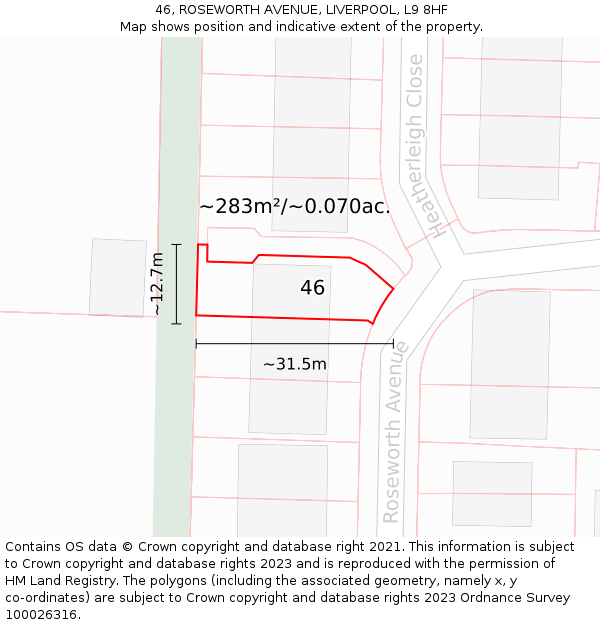 46, ROSEWORTH AVENUE, LIVERPOOL, L9 8HF: Plot and title map