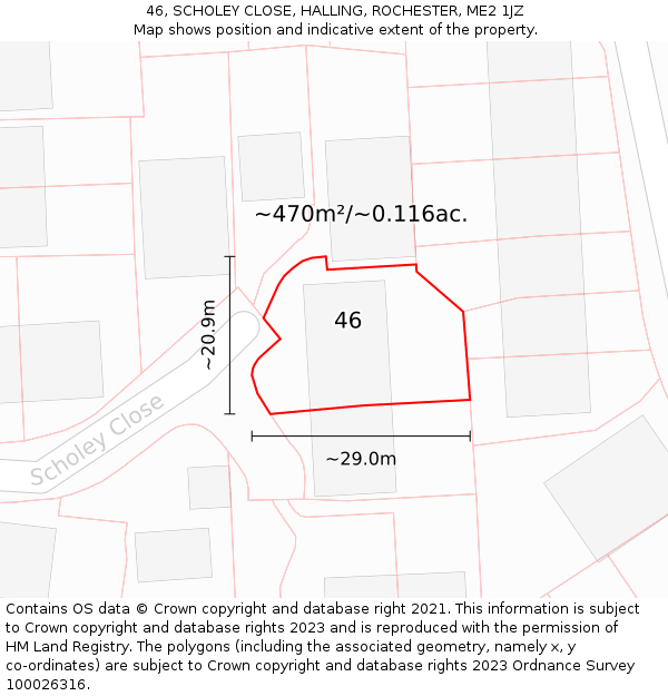 46, SCHOLEY CLOSE, HALLING, ROCHESTER, ME2 1JZ: Plot and title map