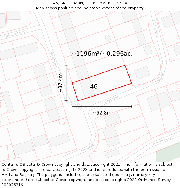 46, SMITHBARN, HORSHAM, RH13 6DX: Plot and title map