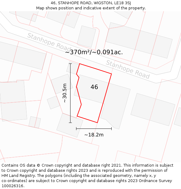 46, STANHOPE ROAD, WIGSTON, LE18 3SJ: Plot and title map