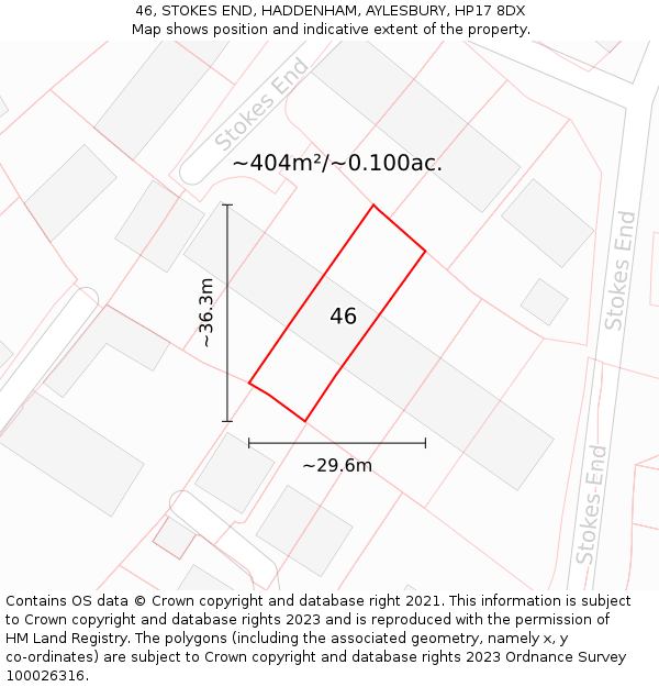 46, STOKES END, HADDENHAM, AYLESBURY, HP17 8DX: Plot and title map