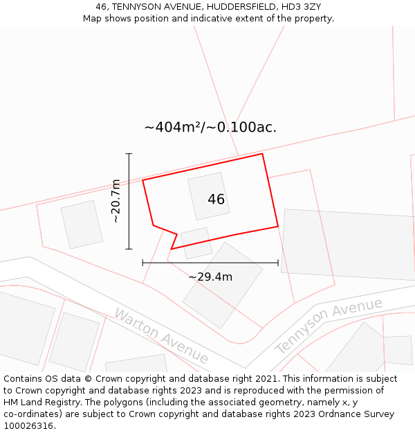 46, TENNYSON AVENUE, HUDDERSFIELD, HD3 3ZY: Plot and title map