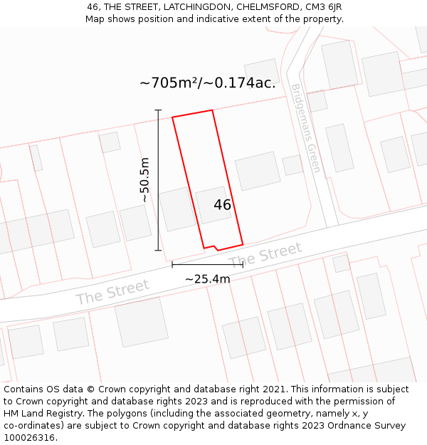 46, THE STREET, LATCHINGDON, CHELMSFORD, CM3 6JR: Plot and title map