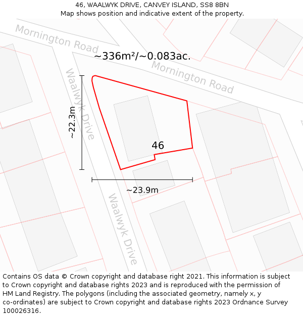 46, WAALWYK DRIVE, CANVEY ISLAND, SS8 8BN: Plot and title map