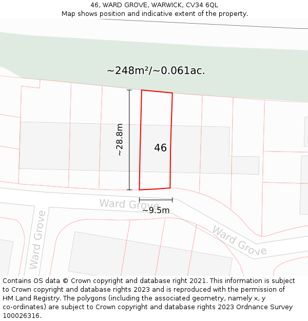 46, WARD GROVE, WARWICK, CV34 6QL: Plot and title map