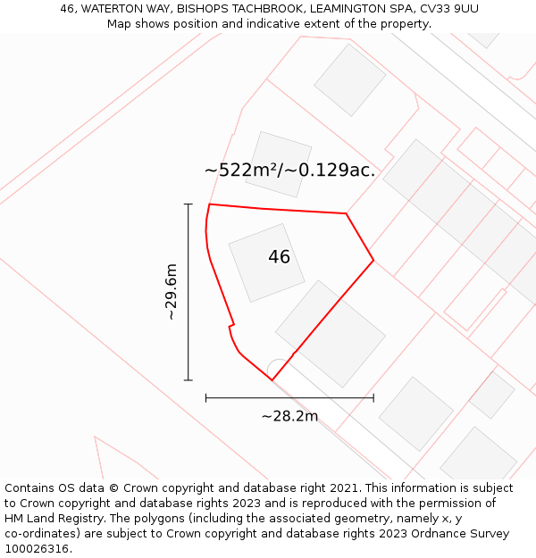 46, WATERTON WAY, BISHOPS TACHBROOK, LEAMINGTON SPA, CV33 9UU: Plot and title map