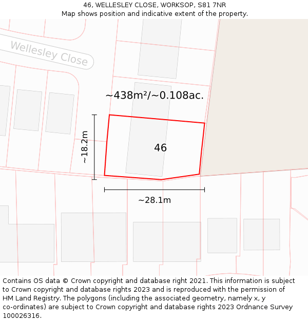 46, WELLESLEY CLOSE, WORKSOP, S81 7NR: Plot and title map