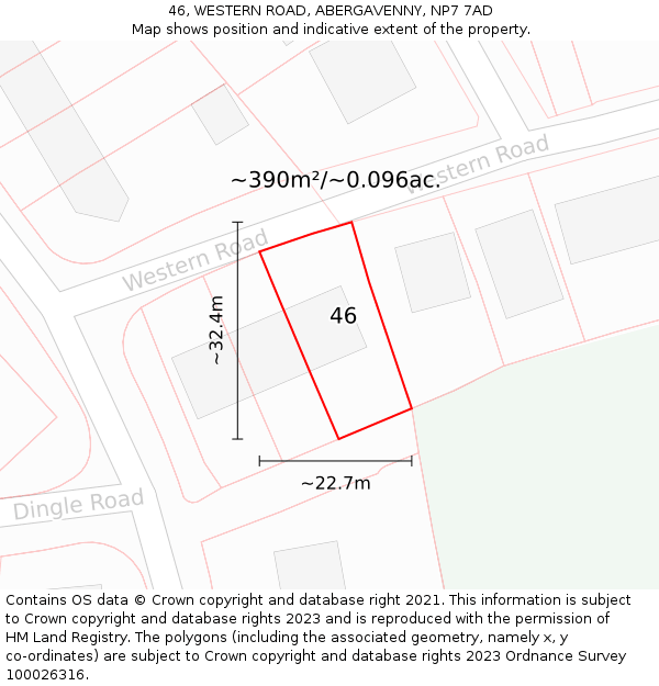 46, WESTERN ROAD, ABERGAVENNY, NP7 7AD: Plot and title map