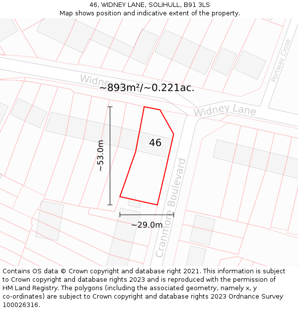 46, WIDNEY LANE, SOLIHULL, B91 3LS: Plot and title map