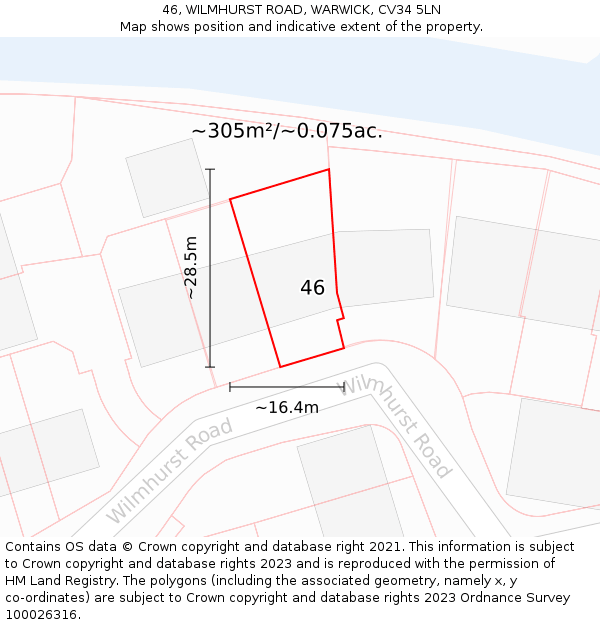 46, WILMHURST ROAD, WARWICK, CV34 5LN: Plot and title map