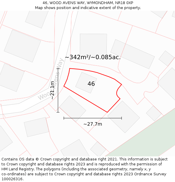 46, WOOD AVENS WAY, WYMONDHAM, NR18 0XP: Plot and title map