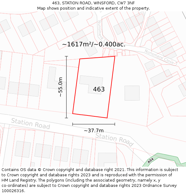 463, STATION ROAD, WINSFORD, CW7 3NF: Plot and title map