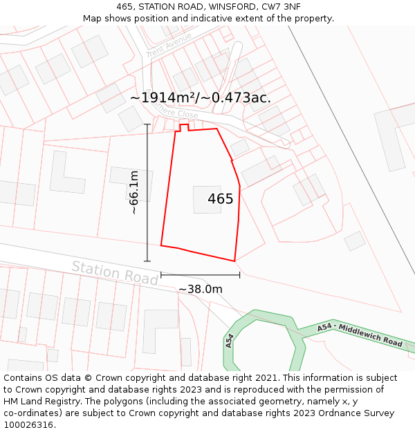 465, STATION ROAD, WINSFORD, CW7 3NF: Plot and title map