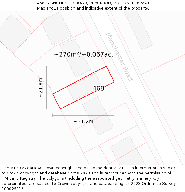 468, MANCHESTER ROAD, BLACKROD, BOLTON, BL6 5SU: Plot and title map