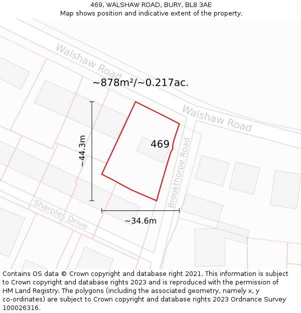 469, WALSHAW ROAD, BURY, BL8 3AE: Plot and title map