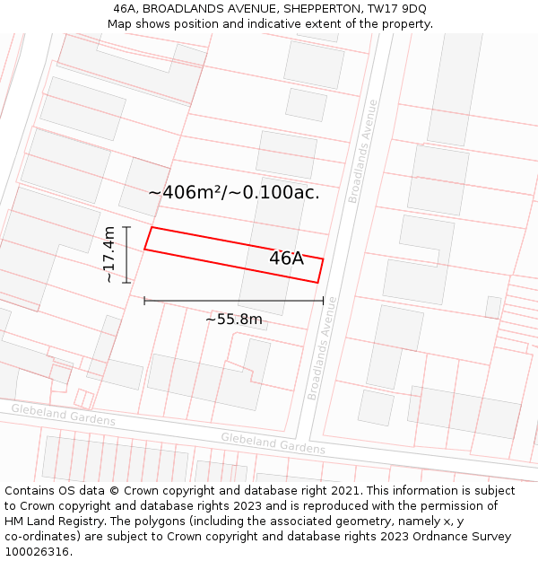 46A, BROADLANDS AVENUE, SHEPPERTON, TW17 9DQ: Plot and title map