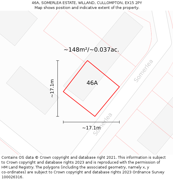 46A, SOMERLEA ESTATE, WILLAND, CULLOMPTON, EX15 2PY: Plot and title map