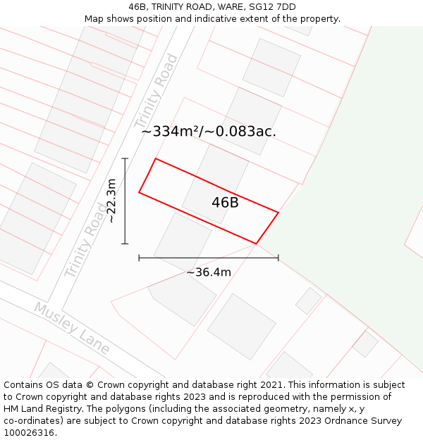 46B, TRINITY ROAD, WARE, SG12 7DD: Plot and title map