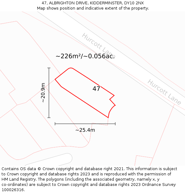 47, ALBRIGHTON DRIVE, KIDDERMINSTER, DY10 2NX: Plot and title map