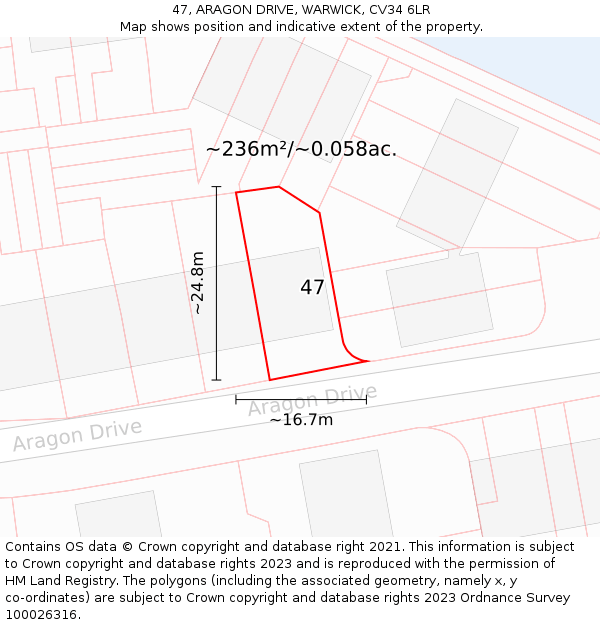 47, ARAGON DRIVE, WARWICK, CV34 6LR: Plot and title map