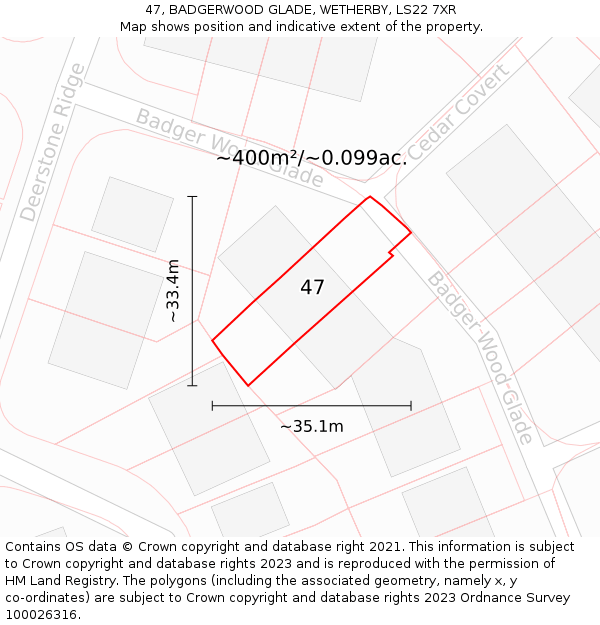 47, BADGERWOOD GLADE, WETHERBY, LS22 7XR: Plot and title map