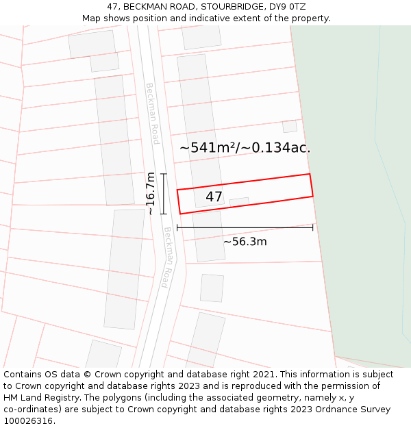 47, BECKMAN ROAD, STOURBRIDGE, DY9 0TZ: Plot and title map