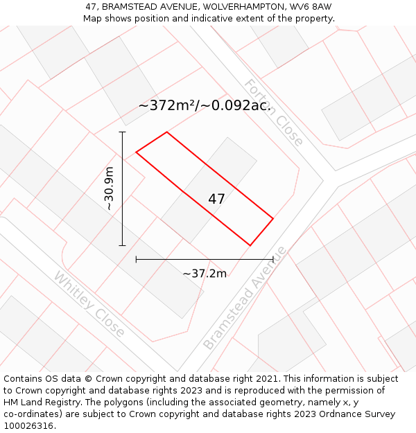 47, BRAMSTEAD AVENUE, WOLVERHAMPTON, WV6 8AW: Plot and title map