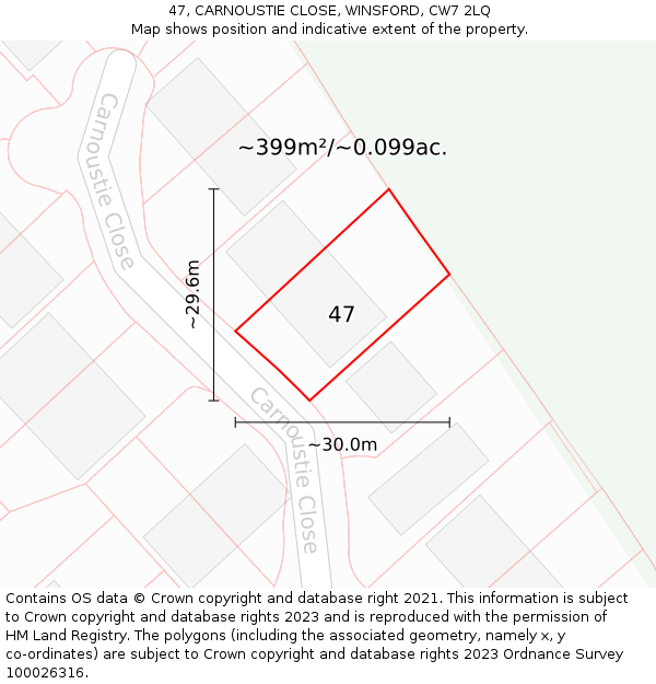 47, CARNOUSTIE CLOSE, WINSFORD, CW7 2LQ: Plot and title map