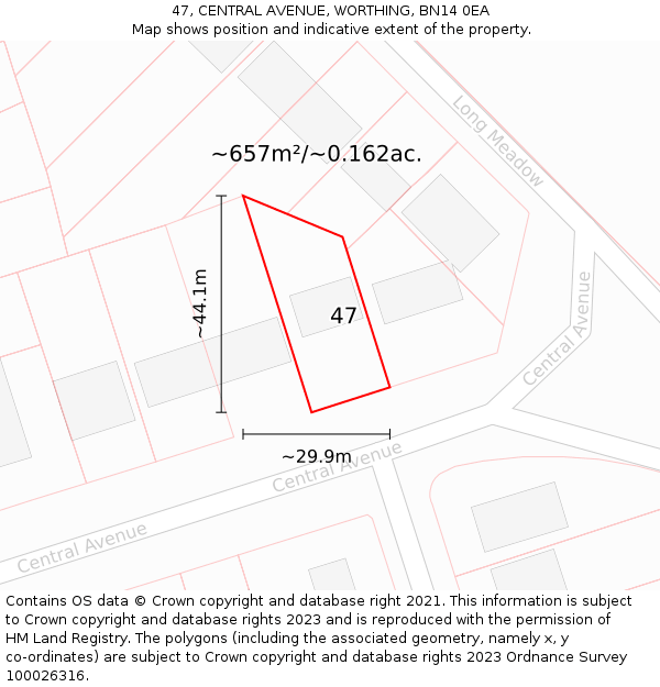 47, CENTRAL AVENUE, WORTHING, BN14 0EA: Plot and title map