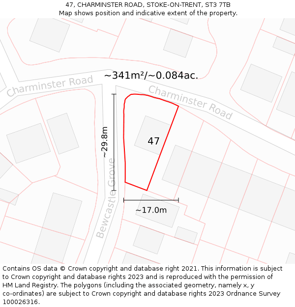 47, CHARMINSTER ROAD, STOKE-ON-TRENT, ST3 7TB: Plot and title map