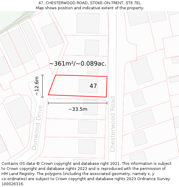 47, CHESTERWOOD ROAD, STOKE-ON-TRENT, ST6 7EL: Plot and title map
