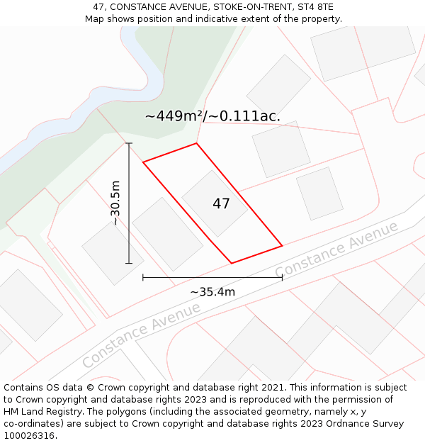 47, CONSTANCE AVENUE, STOKE-ON-TRENT, ST4 8TE: Plot and title map