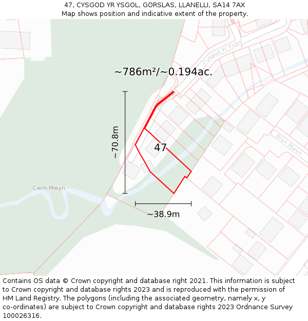 47, CYSGOD YR YSGOL, GORSLAS, LLANELLI, SA14 7AX: Plot and title map