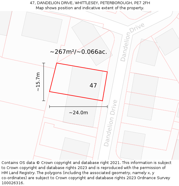 47, DANDELION DRIVE, WHITTLESEY, PETERBOROUGH, PE7 2FH: Plot and title map