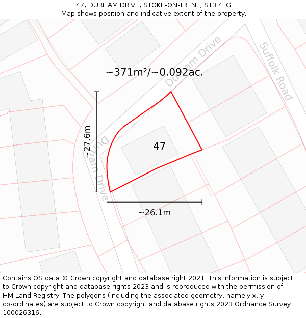 47, DURHAM DRIVE, STOKE-ON-TRENT, ST3 4TG: Plot and title map