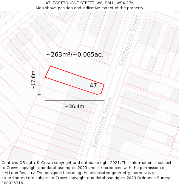 47, EASTBOURNE STREET, WALSALL, WS4 2BN: Plot and title map